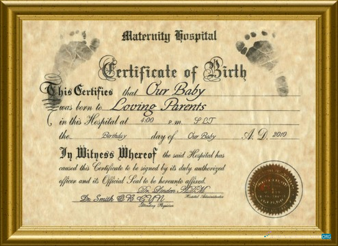 Download Maternity hospital birth certificate Photoshop template